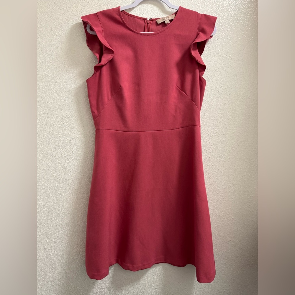 Ann Taylor LOFT Ponte Dress Ruffle Sleeve Back Zip Stretch Dusty Rose Women's 8